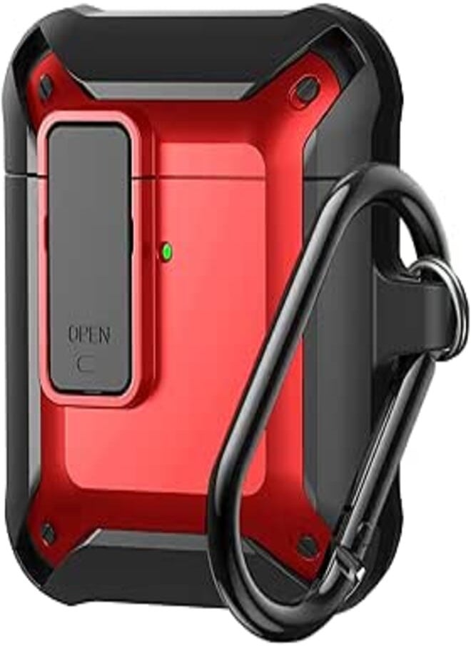 Olytop - Airpods Case Cover [Secure Lock], Olytop Military Armor Full-Body Rugged Cool Air Pod Pro Protective Case Shockproof Skin iPods Cover Men Women with Keychain for Apple Airpods 2/1 Cases - Red - Image 1