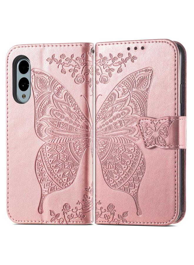 اس-توب جراب لهاتف Fujitsu Arrows We2 / F-52E مصنوع من الجلد المنقوش بنقشة زهور الفراشة - Image 2