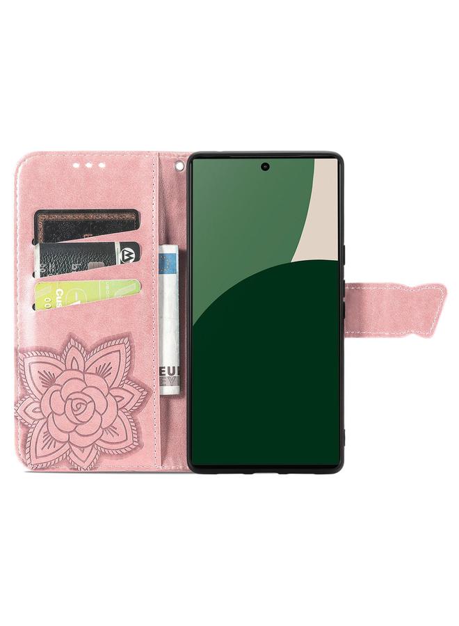 اس-توب جراب لهاتف Fujitsu Arrows We2 / F-52E مصنوع من الجلد المنقوش بنقشة زهور الفراشة - Image 3