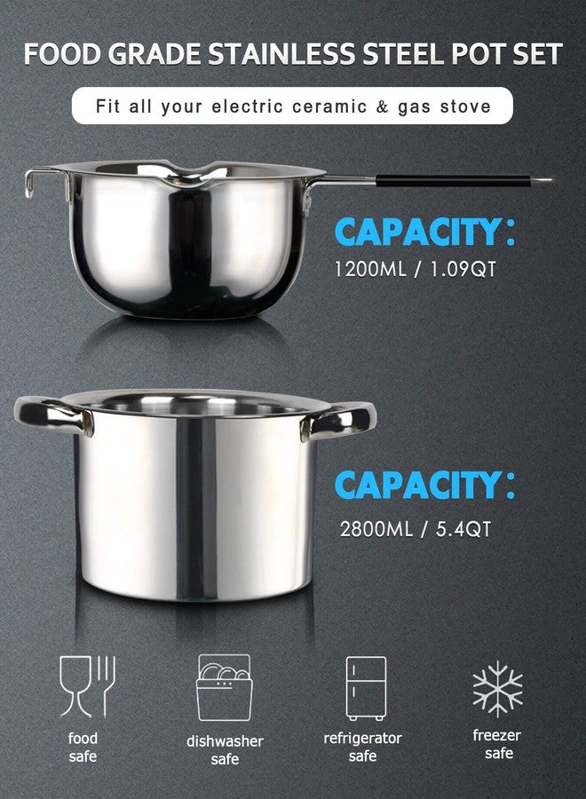 Marsheepy Double Boiler Pot Set,1200ML Double Boiler for Chocolate Melting, 2800ML 304 Stainless Steel Pot With Silicone Spatula for Melting Chocolate, Candy, Candle, Soap, Wax - Image 2