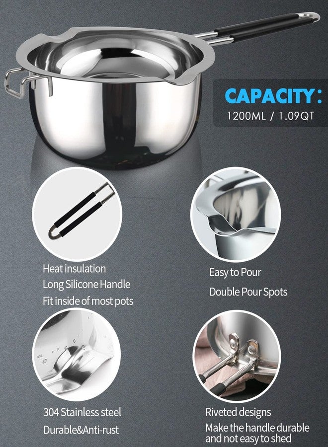 Marsheepy Double Boiler Pot Set,1200ML Double Boiler for Chocolate Melting, 2800ML 304 Stainless Steel Pot With Silicone Spatula for Melting Chocolate, Candy, Candle, Soap, Wax - Image 3