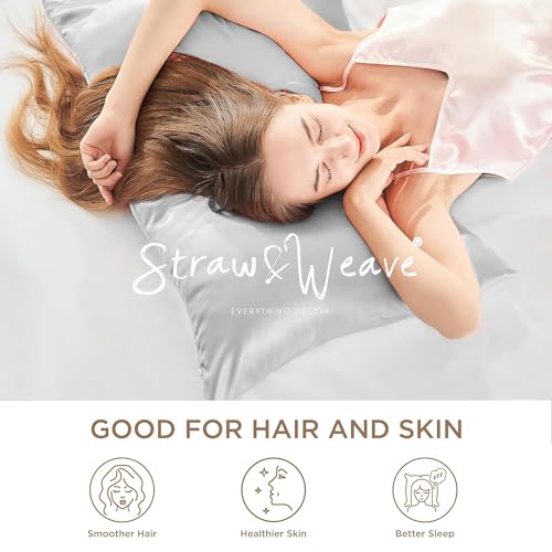 STRAW&WEAVE Satin Pillow Cover Wooden Comb & Satin Hair Accessories for Women |1 Year Warranty|with 2 Pillow Cover,3 Scrunchies&1 Kachi Neem Comb - Image 3