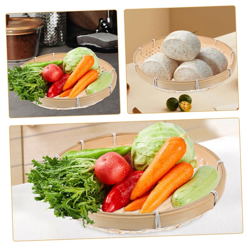 Natural Bamboo Fruit Vegetable Basket Hand Woven Round Storage Container Kitchen Garden Organizer - Image 4