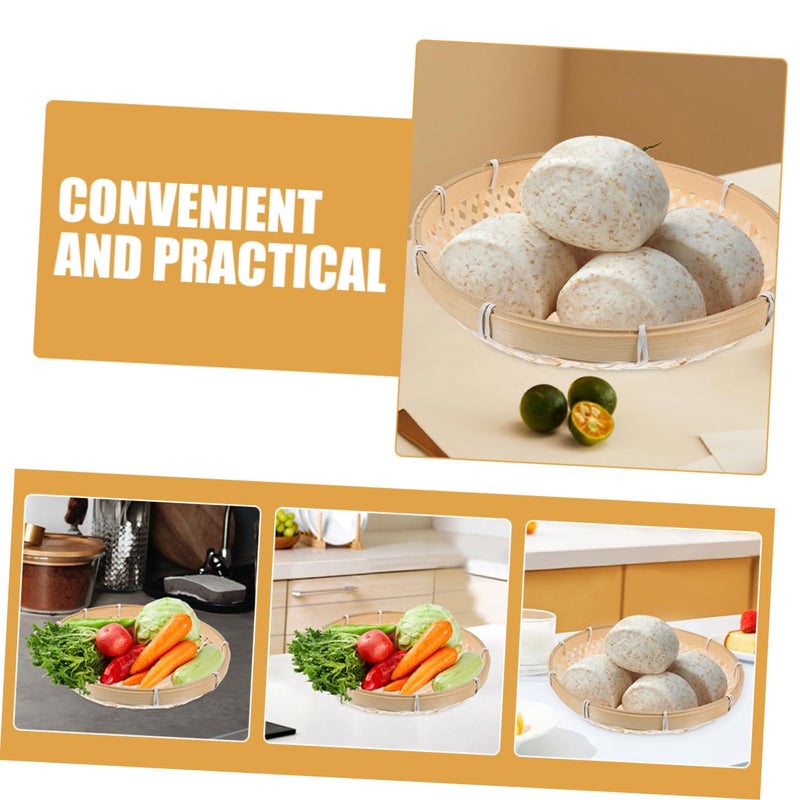 Natural Bamboo Fruit Vegetable Basket Hand Woven Round Storage Container Kitchen Garden Organizer - Image 3