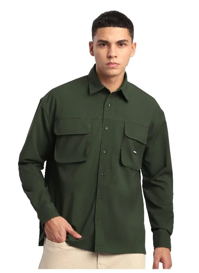 Beyoung Dark Green Baggy Pocketed Shirt