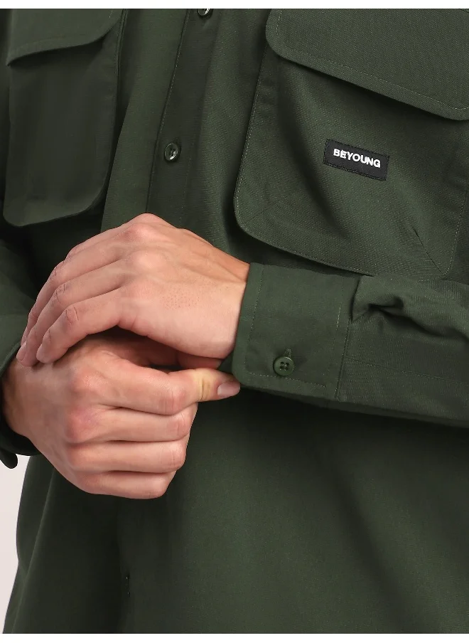 بيونغ Dark Green Baggy Pocketed Shirt