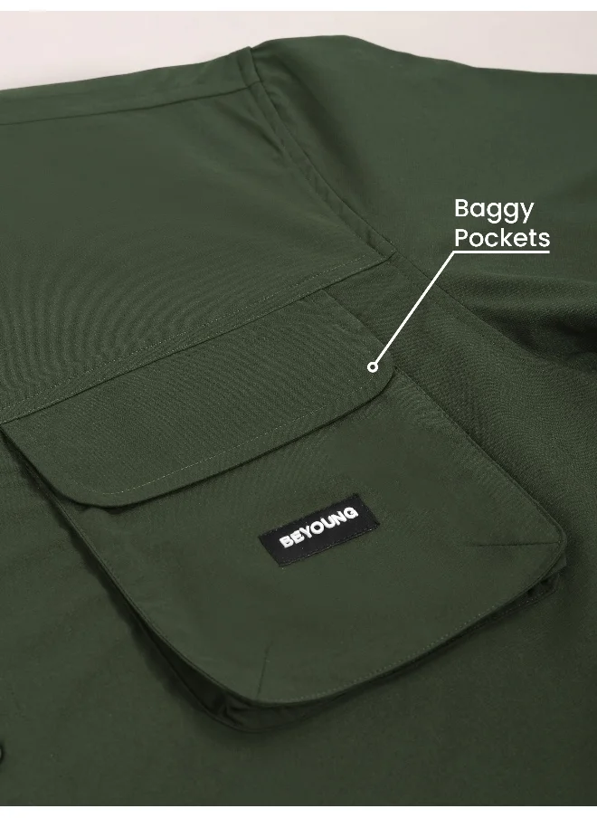 Beyoung Dark Green Baggy Pocketed Shirt
