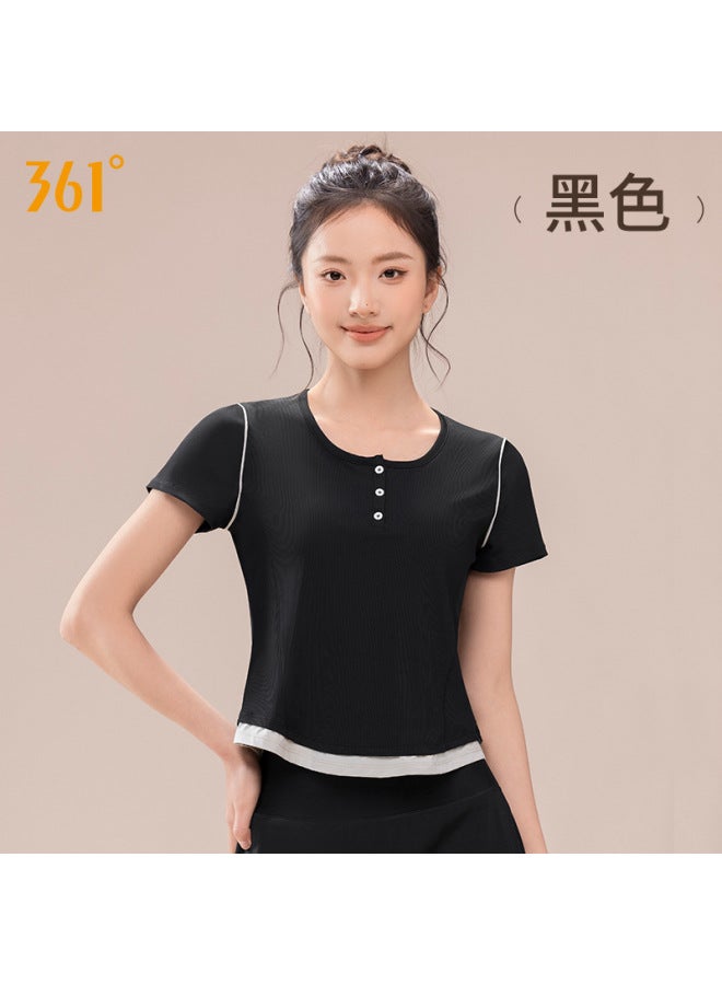 361 Sports Top  New Summer Breathable Professional Running Henley Collar Short-sleeved T-shirt Yoga Fitness Wear For Women