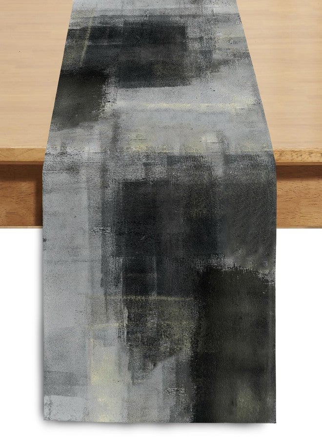 Winotic Turquoise Table Runner 13 x 60 Inches Long, Teal Abstract Modern Art Farmhouse Style Blue Table Linen for Kitchen Dining Coffee Table Parties Wedding Home Decor (13"x60", Black Grey) - Image 1