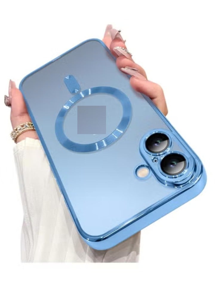 iPhone 16 Plus Magnetic Case with Built-in Camera Lens Protector – MagSafe Compatible, Soft TPU Anti-Scratch Shockproof Slim Clear Cover for Women & Men, Blue - Image 1