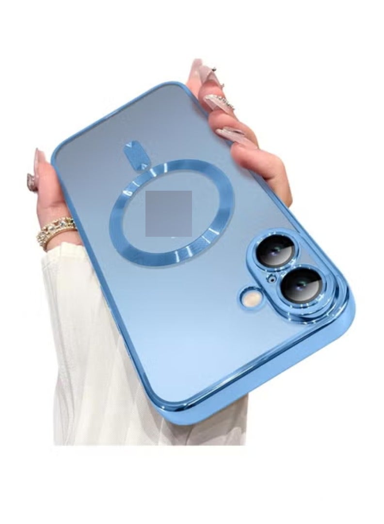 iPhone 16 Plus Magnetic Case with Built-in Camera Lens Protector – MagSafe Compatible, Soft TPU Anti-Scratch Shockproof Slim Clear Cover for Women & Men, Blue - Image 4