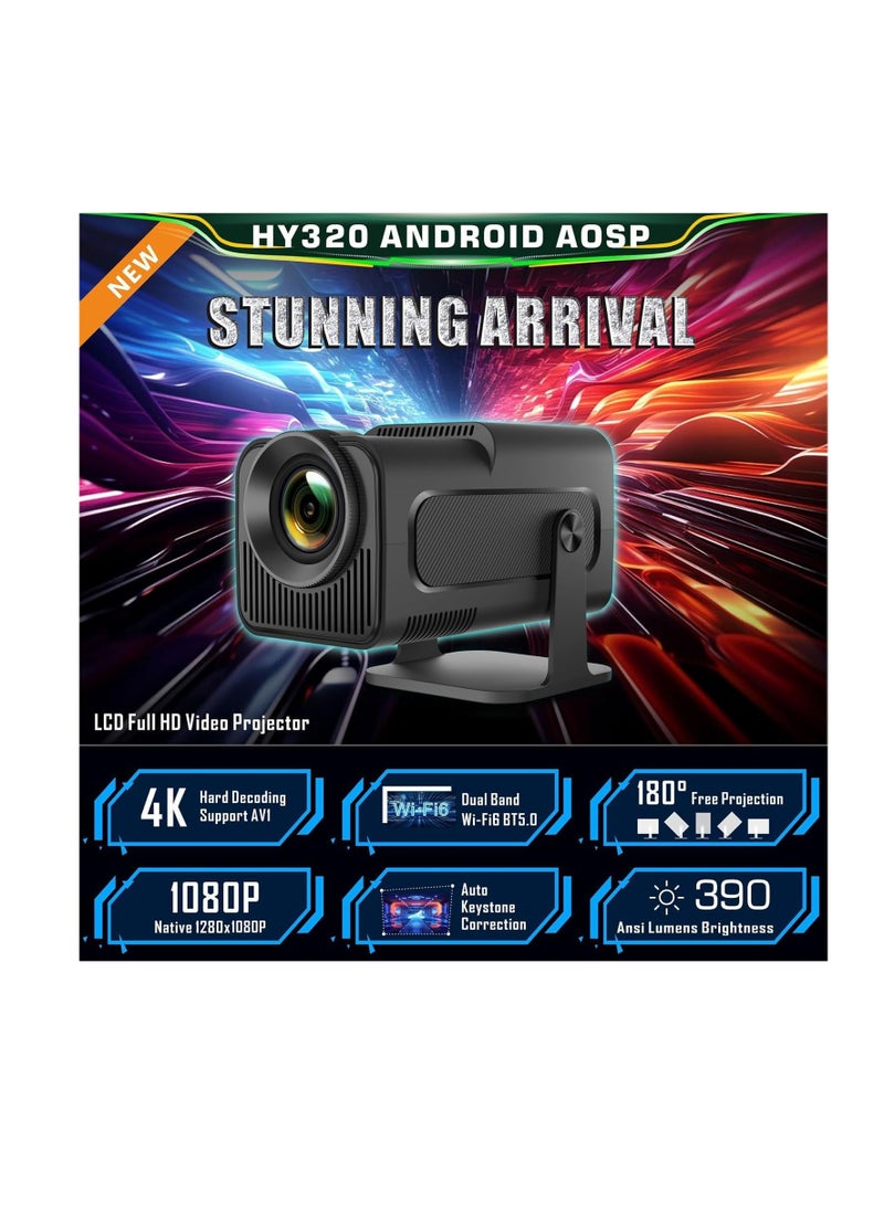 HY320 Mini Portable Auto Keystone Projector - 4K FHD 1080P Smart Projector with 10000 Lumens, WiFi 6, BT 5.0, 180 Degree Rotation, Built-in Android 11.0 - Compact Home Theater Experience  - Image 2
