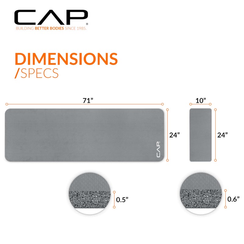 CAP Barbell Yoga Mat 1/2" Thick with Carrying Strap & Knee Pad - High Density Exercise Mat for Yoga, Pilates, Stretching, Floor & Fitness Workouts - 71''x24''x1/2" | Gray - Image 4