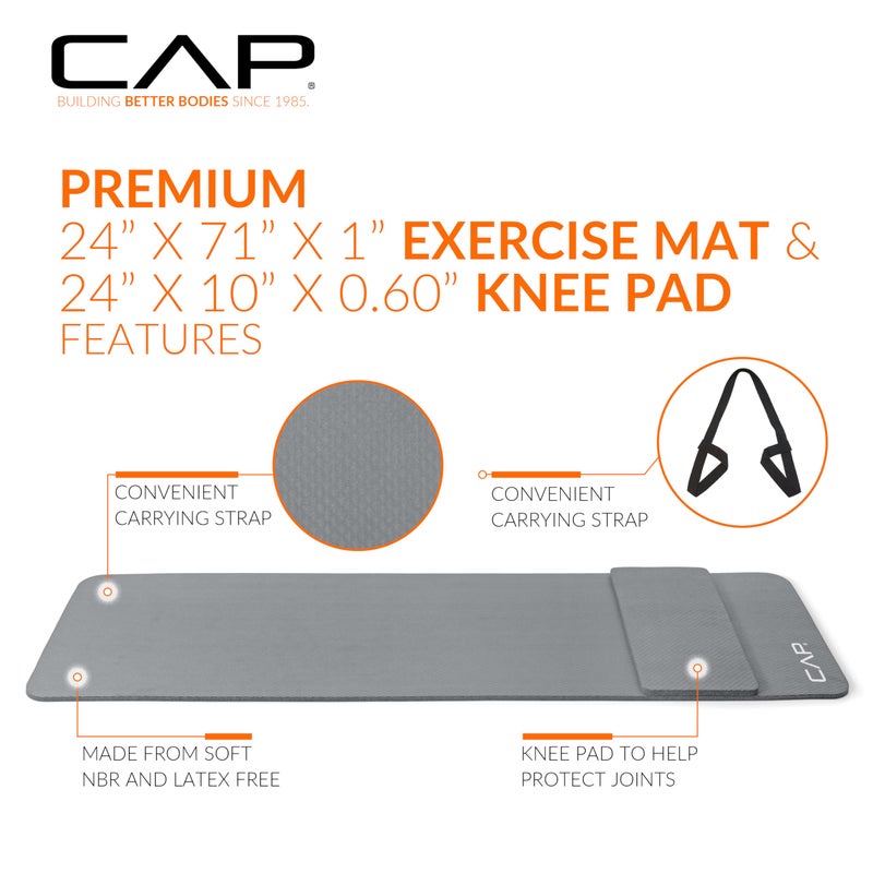 CAP Barbell Yoga Mat 1/2" Thick with Carrying Strap & Knee Pad - High Density Exercise Mat for Yoga, Pilates, Stretching, Floor & Fitness Workouts - 71''x24''x1/2" | Gray - Image 3