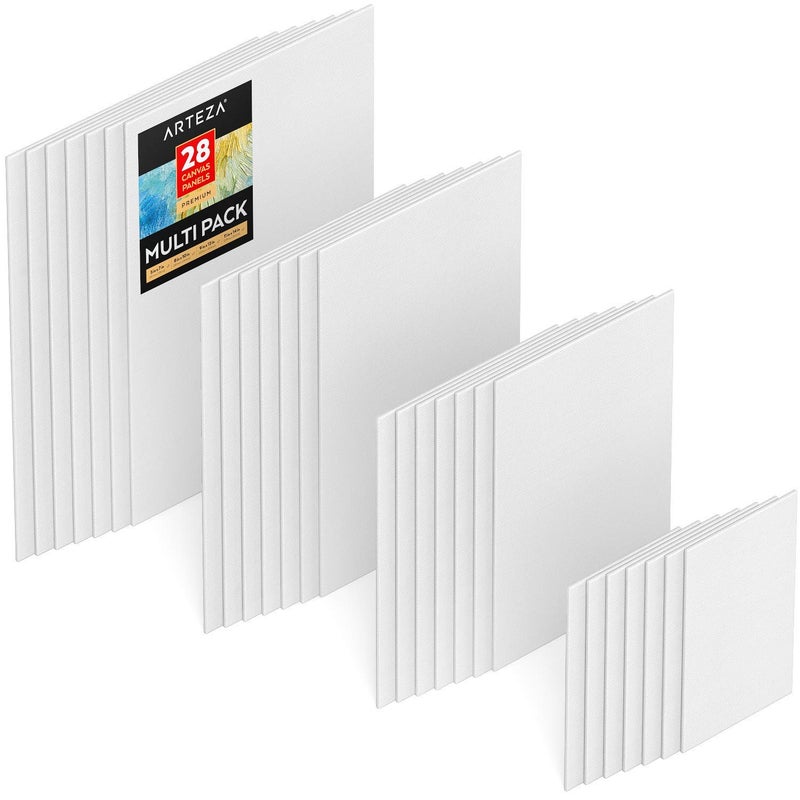 ARTEZA Premium Canvas Boards for Painting, 5 x 7, 8 x 10, 9 x 12, 11 x 14 Inches, Multipack of 28, White Canvas for Acrylic, Oil and Gouache Painting - Image 2