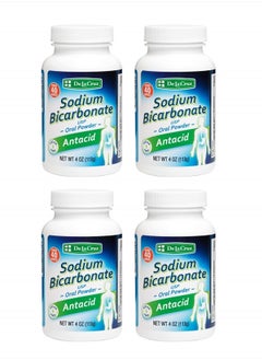 Pure Sodium Bicarbonate - USP Grade Bicarbonate of Soda – 100% Pure Baking Soda – Aluminum Free Antacid Powder for Heartburn & Indigestion - Packed in USA, 4 OZ. (4 Bottles)