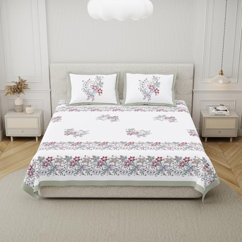 DE CAMA Since 1997 | 100% Cotton 300 TC Premium King Size Bedsheet for Double Bed (90 x 108 Inch) with 2 Pillow Covers Set (17 x 27 Inch) Designer Printed Bedsheet Set - Luxe Bloom Pink - Image 2
