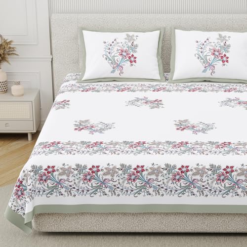 DE CAMA Since 1997 | 100% Cotton 300 TC Premium King Size Bedsheet for Double Bed (90 x 108 Inch) with 2 Pillow Covers Set (17 x 27 Inch) Designer Printed Bedsheet Set - Luxe Bloom Pink - Image 1