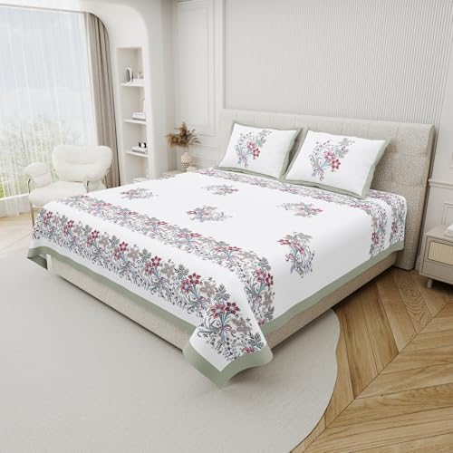DE CAMA Since 1997 | 100% Cotton 300 TC Premium King Size Bedsheet for Double Bed (90 x 108 Inch) with 2 Pillow Covers Set (17 x 27 Inch) Designer Printed Bedsheet Set - Luxe Bloom Pink - Image 3