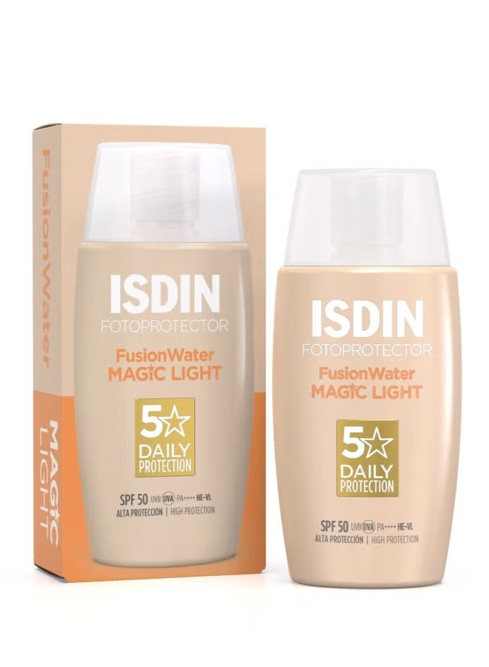 إيسدن واقي الشمس ISDIN Fotoprotector FusionWater Color Light – SPF 50 PA++++ | حماية يومية خفيفة الوزن من الشمس بتغطية طبيعية