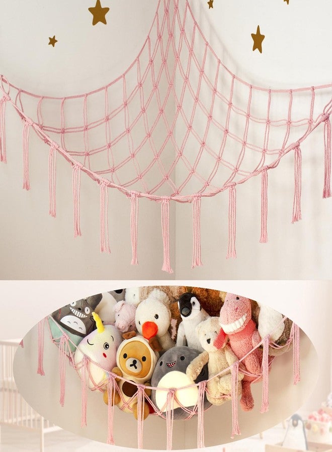 mirolam Stuffed Animal Storage Hammock Corner Net - Pink Room Christmas Decor for Teen Girls - Toys Storage Hanging Stuff Animal Organizer Holder Cute Stuff - Boho Nursery Dorm Bedoom Decor Aesthetic - Image 1