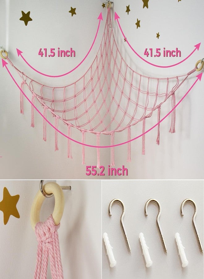 mirolam Stuffed Animal Storage Hammock Corner Net - Pink Room Christmas Decor for Teen Girls - Toys Storage Hanging Stuff Animal Organizer Holder Cute Stuff - Boho Nursery Dorm Bedoom Decor Aesthetic - Image 5