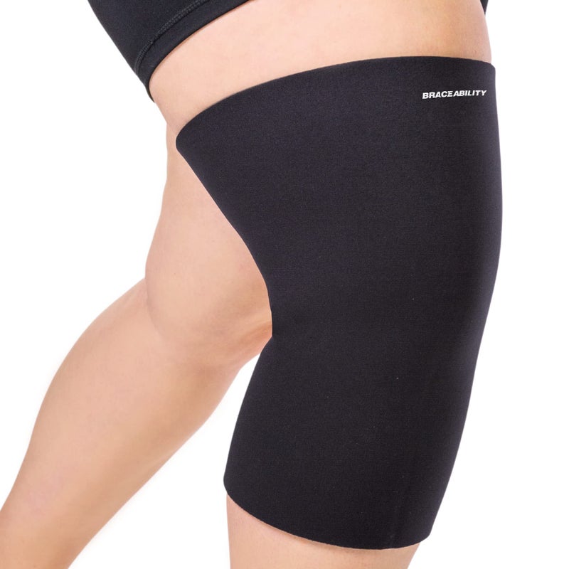 BraceAbility Plus Size Neoprene Knee Sleeve 5X Bariatric Compression Support Brace for Womens or Mens Arthritis Joint Pain Relief and Treatment Fitting Big Legs and Obese Thighs 5XL