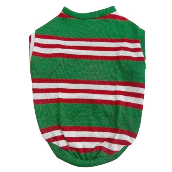 WAGZY cotton Red-Green- White Striped Premium Dog, Puppy, Kitten and Cat Warm Winter T-Shirt|Sweater for Small Breeds (20" XL, 1 count) - Image 1