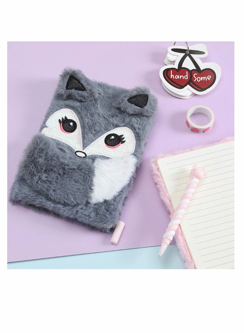 Plush Diary, Writing Journal Stationery for Kids, Lovely Animals Notebook Kids Plush Diary for Students School Gifts, Girls Teens Fuzzy Journal Writing Pad A5 Lined 160 Pages - Image 2