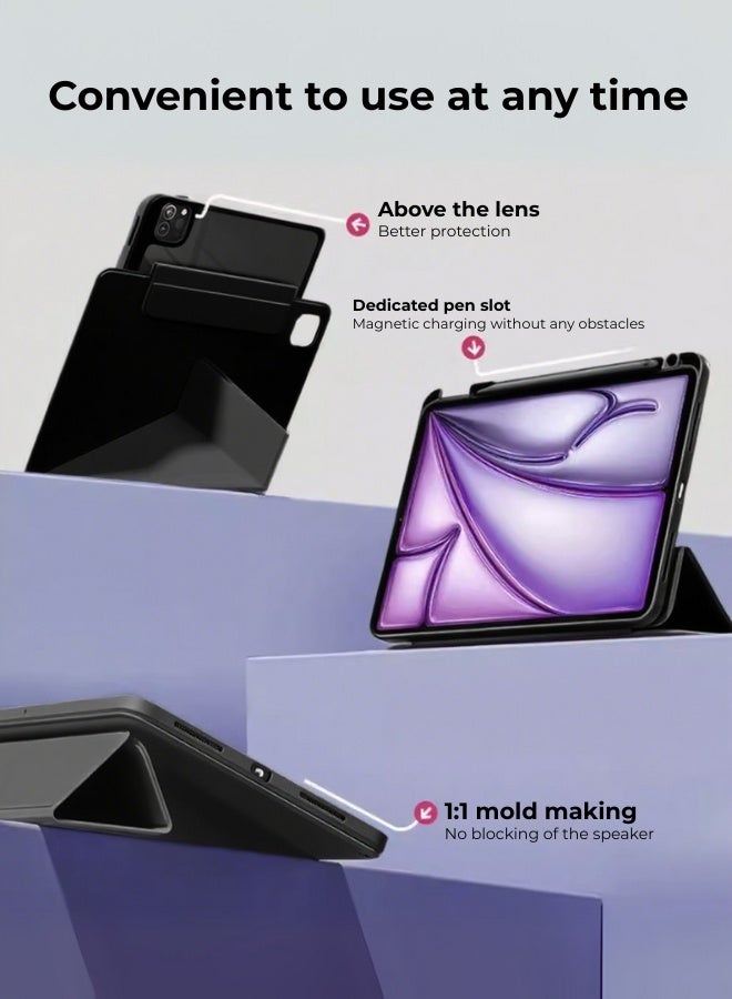 جراب iPad من الجيل الحادي عشر (A16 2025) وحافظة iPad 10 مقاس 10.9 بوصة مزودة بفتحة للقلم/ملحق مغناطيسي مريح بزاوية 720 درجة/حامل قابل للطي مقاوم للصدمات على شكل حرف Y/حامل رفيع للإيقاف/السكون التلقائي/مجموعة هدايا بقيمة 35 درهمًا إماراتيًا مع غشاء واقٍ مضاد للتوهج/جراب لوحي من اللباد - أسود - Image 4