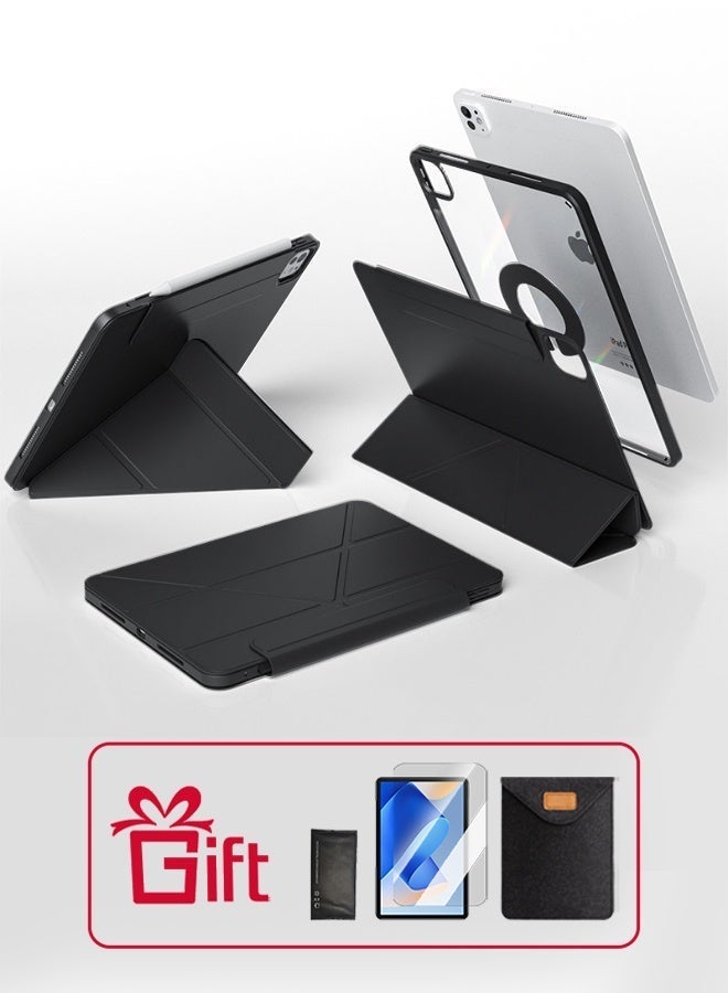 جراب iPad من الجيل الحادي عشر (A16 2025) وحافظة iPad 10 مقاس 10.9 بوصة مزودة بفتحة للقلم/ملحق مغناطيسي مريح بزاوية 720 درجة/حامل قابل للطي مقاوم للصدمات على شكل حرف Y/حامل رفيع للإيقاف/السكون التلقائي/مجموعة هدايا بقيمة 35 درهمًا إماراتيًا مع غشاء واقٍ مضاد للتوهج/جراب لوحي من اللباد - أسود - Image 1