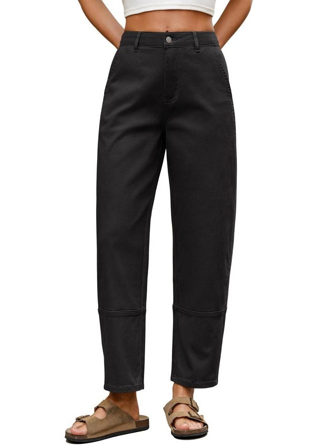 Eddoyee Wide Leg Pants for Women High Waisted Straight Cropped Pants Casual Palazzo Harem Pants with Pockets, Black, L - Image 1
