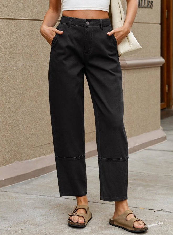 Eddoyee Wide Leg Pants for Women High Waisted Straight Cropped Pants Casual Palazzo Harem Pants with Pockets, Black, L - Image 2