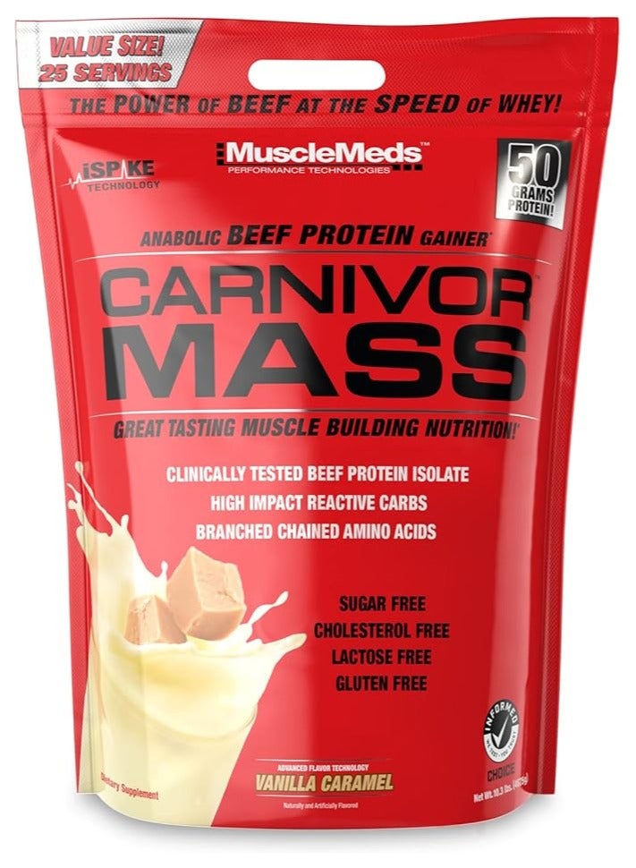 Musclemeds Carnivor Mass 10.3 lbs Bag Beef Protein Mass Gainer Vanilla Caramel - Image 1
