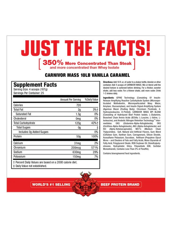 Musclemeds Carnivor Mass 10.3 lbs Bag Beef Protein Mass Gainer Vanilla Caramel - Image 2