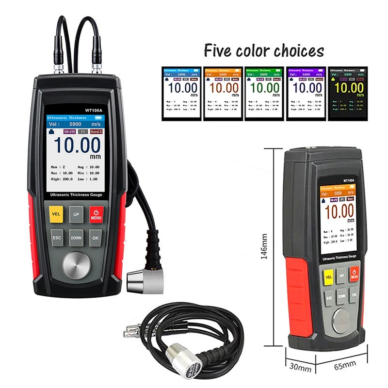 Ultrasonic Thickness Gauge 1.00-225.0mm Range Color Screen Display - USB Charging Data Storage Thickness Gauge for Metal Plastic Glass Measurement - Image 5