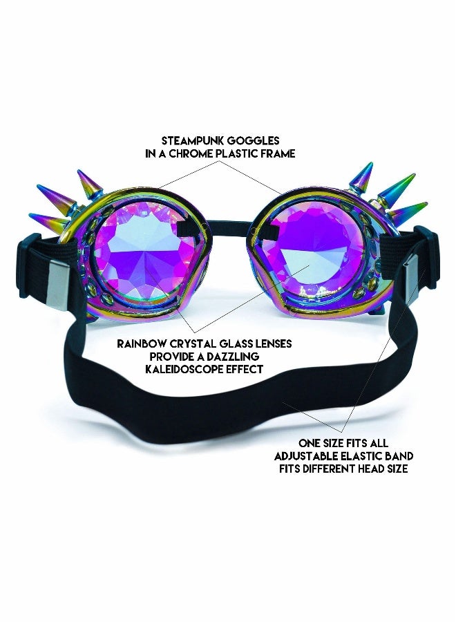 Kaleidoscope Glasses, Crystal Rainbow Kaleidoscope Rave Glasses, Steampunk Goggles Outfits Accessories for Raves - Image 3