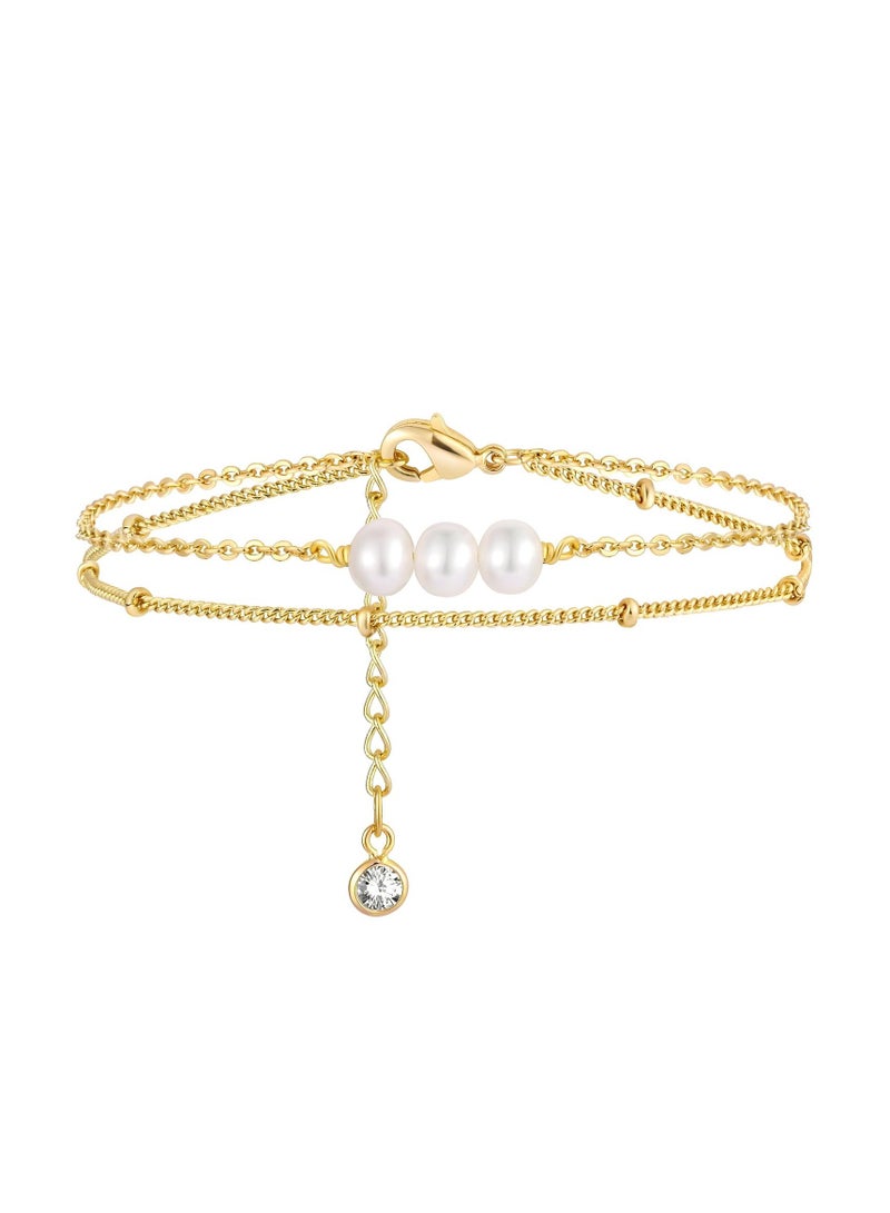 كاف كريشنس كاف كريشنز سوار ستانلس ستيل مطلي بالذهب عيار 18 للنساء والفتيات، شدة، 16&16+5 سم، طول 2 قطعة، مقاوم للماء، لا يسبب الحساسية، يدوم طويلاً ولا يفقد بريقه. - Image 1