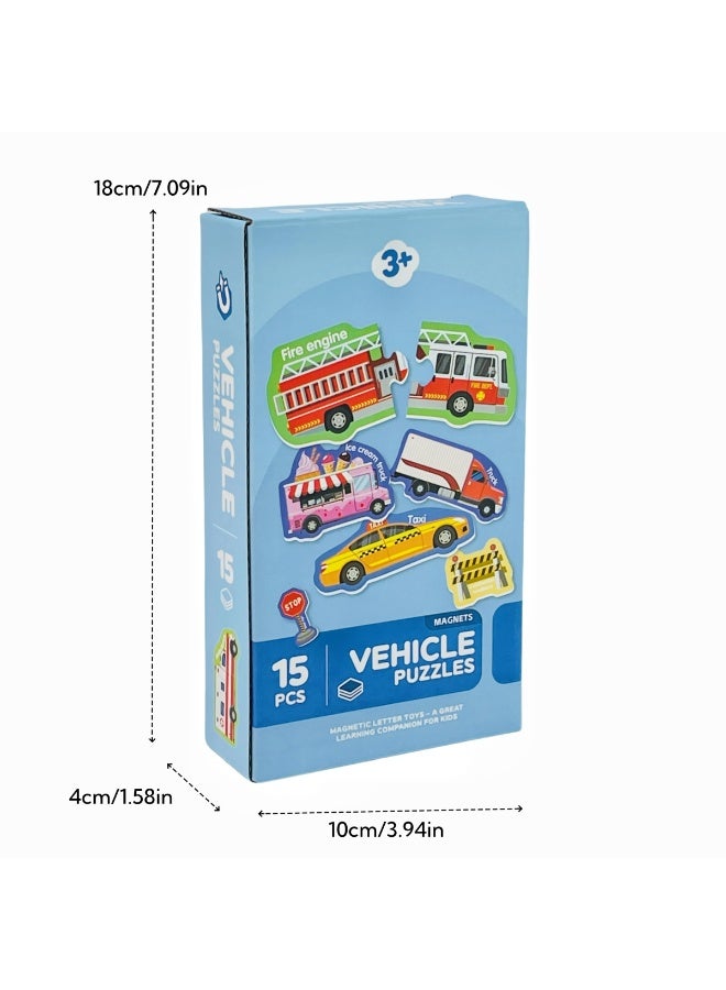McmhyingPop Magnetic Vehicle Fridge Magnets, 15 Puzzles for Toddlers 3 4 5 Years, Montessori STEM Toys, Travel Gift for Boys Girls - Image 2
