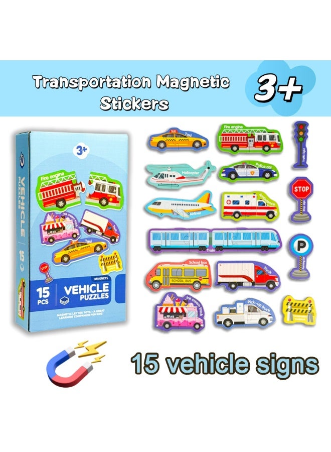 McmhyingPop Magnetic Vehicle Fridge Magnets, 15 Puzzles for Toddlers 3 4 5 Years, Montessori STEM Toys, Travel Gift for Boys Girls - Image 1