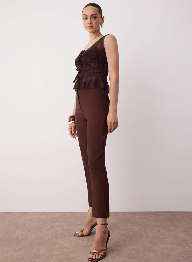 trendyol Brown Straight Woven Finike Stylish/Night Pants - Image 2