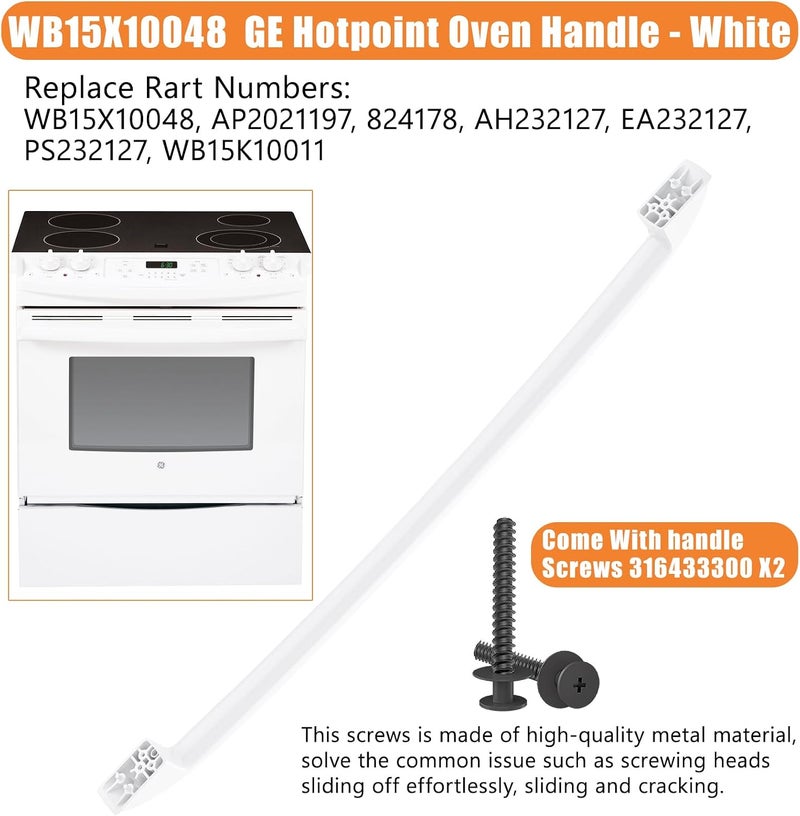 Tomato Man مقبض فرن محسن من طراز WB15X10048، متوافق مع مقابض أفران GE Hotpoint، أجزاء ��قابض أفران General Electric باللون الأبيض رقم AP2021197، JGBP30WEA1WW، JBP24WB4WW، مزود بمسامير. - Image 2