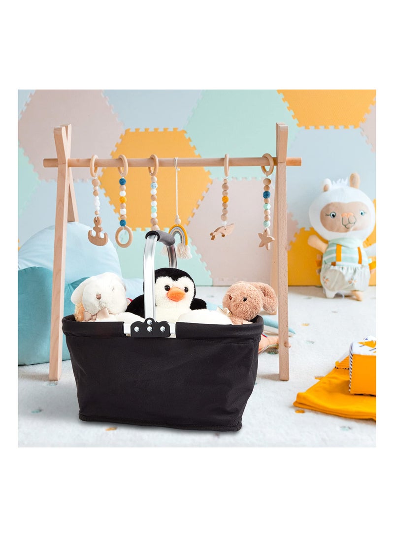 KASTWAVE Folding Large Picnic Basket Shopping Basket, Portable Market Basket with Handle, Fruit Vegetable Gathering Basket, Reusable Collapsible Basket Grocery Bag Storage Organizer Basket, Black - Image 4