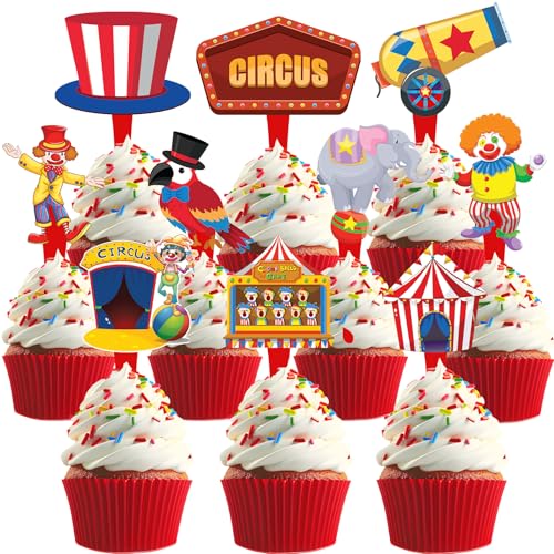 HaPiBiDesign 40 Pcs Circus Toppers Carnival Circus Party Decorations Perfect for Cupcake Cake Baby Shower - Image 1