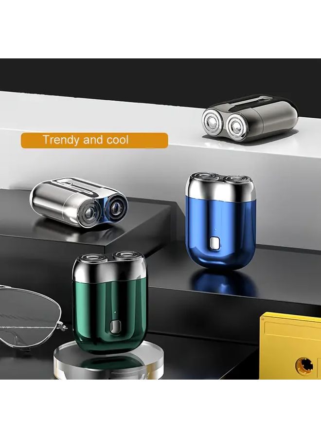 رجال ماكينة حلاقة كهربائية زرقاء قابلة لإعادة الشحن عبر USB C ماكينة حلاقة صغيرة برؤوس قابلة للفصل ماكينة حلاقة محمولة للجيب تشغيل بضغطة واحدة استخدام جاف ورطب للسفر حساسة بيج فاتح للعناية - Image 2