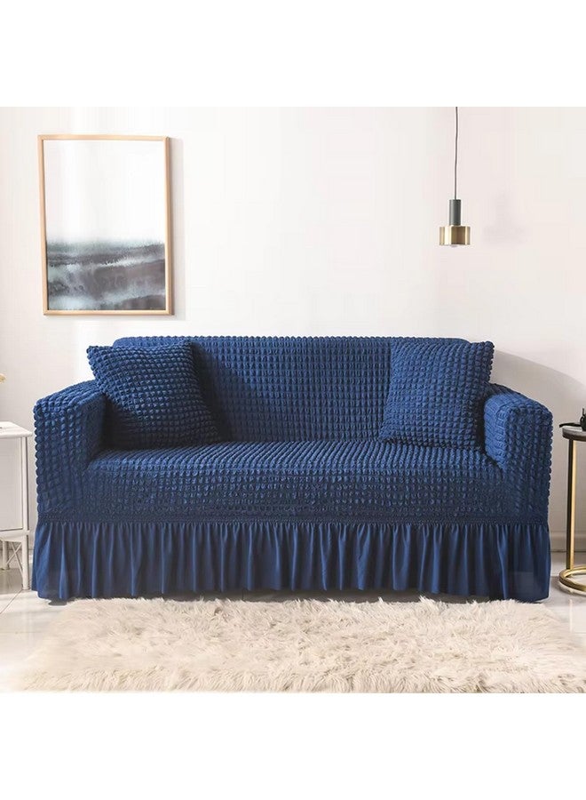 Lukzer 320 GSM Stretchable 2 Seater Turkish Sofa Cover Universal Couch Protector Bubble Fabric with Frill Universal Big Elasticity Slipcover (Navy Blue/SC-102-02/130-160cm) - Image 1