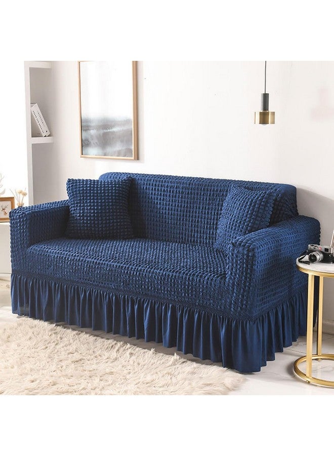 Lukzer 320 GSM Stretchable 2 Seater Turkish Sofa Cover Universal Couch Protector Bubble Fabric with Frill Universal Big Elasticity Slipcover (Navy Blue/SC-102-02/130-160cm) - Image 3