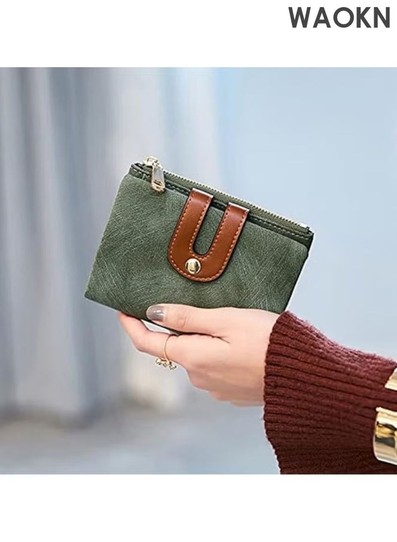 دبليو أيه أو كي أن محفظة جلدية صغيرة قابلة للطي للرجال والنساء - محفظة رفيعة مزودة بخاصية حجب RFID مع جيب للعملات المعدنية بسحاب ونافذة لبطاقة الهوية - حامل بطاقات ائتمان للنقود - محفظة جيب أمامي صغيرة الحجم وبسيطة (أخضر) - Image 5