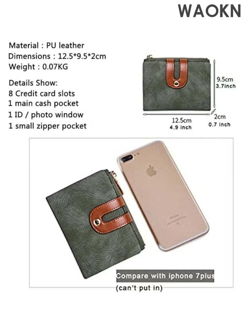 دبليو أيه أو كي أن محفظة جلدية صغيرة قابلة للطي للرجال والنساء - محفظة رفيعة مزودة بخاصية حجب RFID مع جيب للعملات المعدنية بسحاب ونافذة لبطاقة الهوية - حامل بطاقات ائتمان للنقود - محفظة جيب أمامي صغيرة الحجم وبسيطة (أخضر) - Image 3
