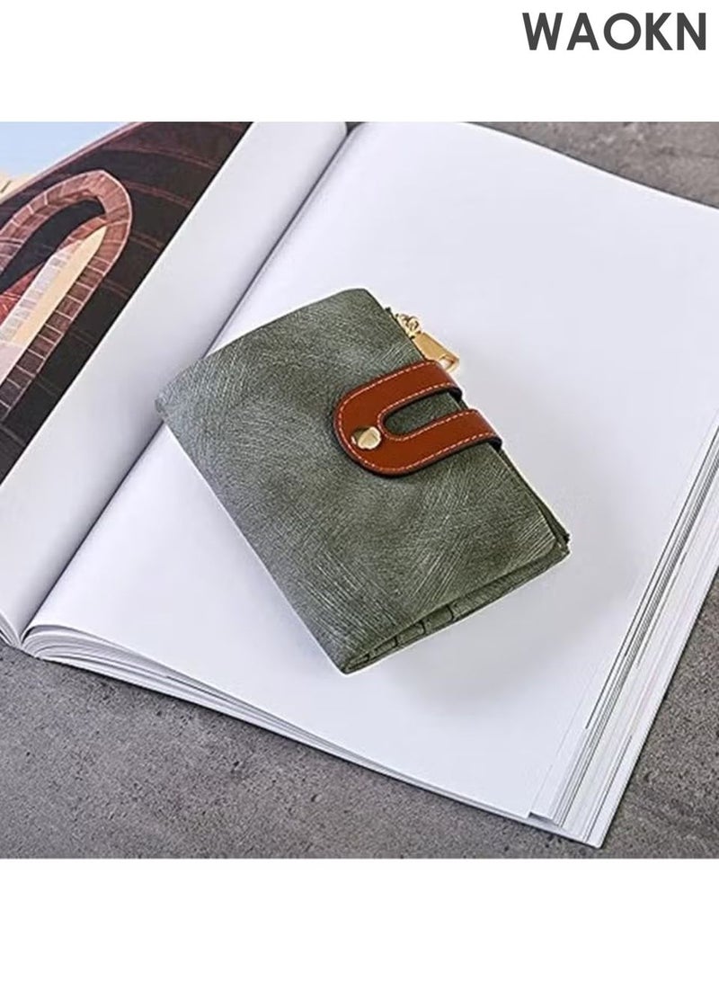 دبليو أيه أو كي أن محفظة جلدية صغيرة قابلة للطي للرجال والنساء - محفظة رفيعة مزودة بخاصية حجب RFID مع جيب للعملات المعدنية بسحاب ونافذة لبطاقة الهوية - حامل بطاقات ائتمان للنقود - محفظة جيب أمامي صغيرة الحجم وبسيطة (أخضر) - Image 4